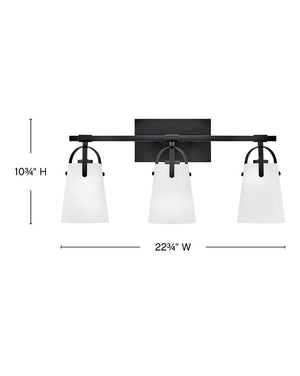 Asterism 23" Three Lights Medium Vanity, Black / Etched Opal Glass