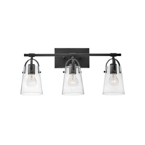 Asterism 23" Three Lights Medium Vanity, Black / Clear Glass