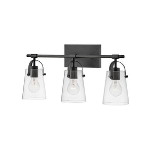 Asterism 23" Three Lights Medium Vanity, Black / Clear Glass