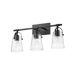 Asterism 23" Three Lights Medium Vanity, Black / Clear Glass