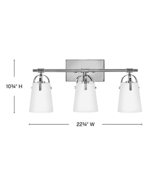 Asterism 23" Three Lights Medium Vanity, Chrome / Etched Opal Glass
