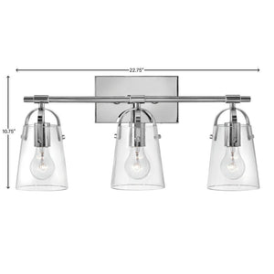 Asterism 23" Three Lights Medium Vanity, Chrome / Clear Glass