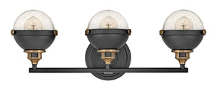Marquis 25" Three Lights Medium Vanity, Black / Heritage Brass Accents