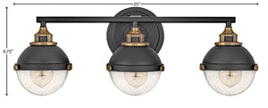 Marquis 25" Three Lights Medium Vanity, Black / Heritage Brass Accents
