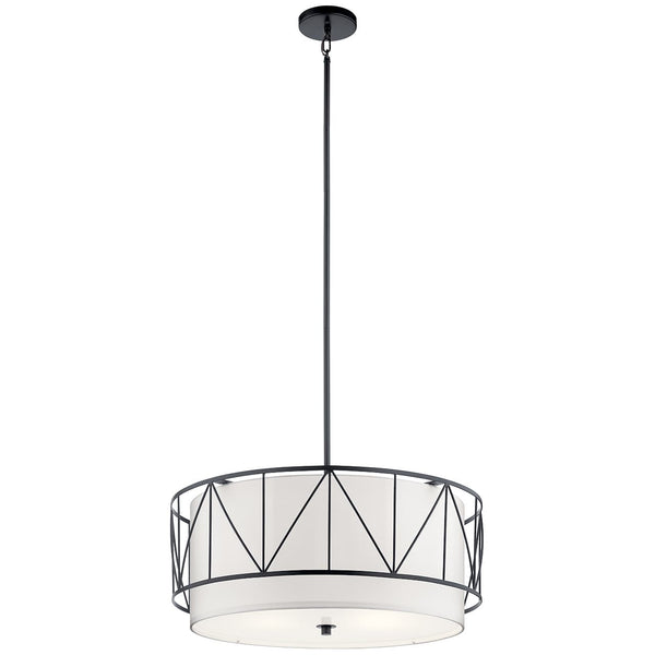Novak 24" Four Lights Pendant, Satin Etched Glass / Black