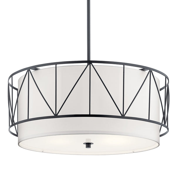 Novak 24" Four Lights Pendant, Satin Etched Glass / Black