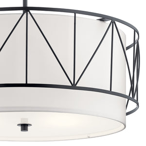 Novak 24" Four Lights Pendant, Satin Etched Glass / Black