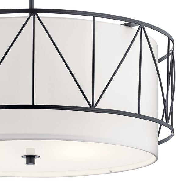 Novak 24" Four Lights Pendant, Satin Etched Glass / Black