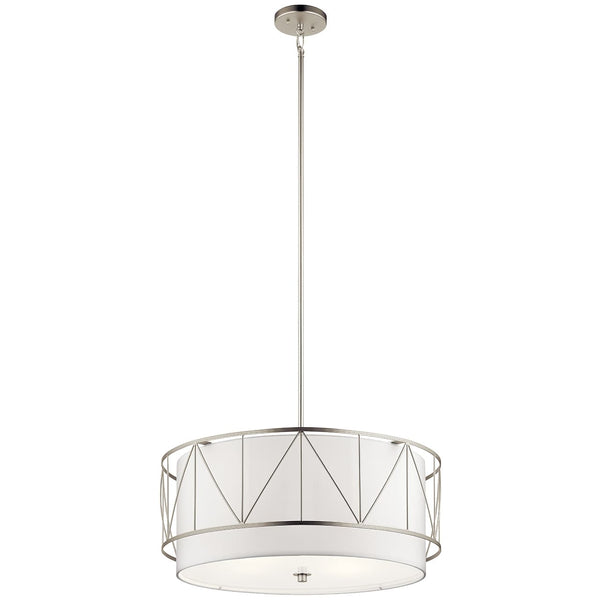 Novak 24" Four Lights Pendant, Satin Etched Glass / Satin Nickel