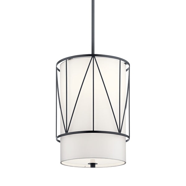 Novak 12" One Light Pendant, Satin Etched Glass / Black
