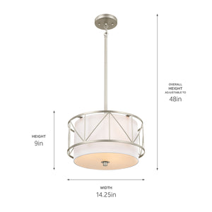 Novak 14" Three Lights Pendant, Satin Nickel
