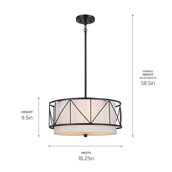 Novak 18" Three Lights Pendant, Black