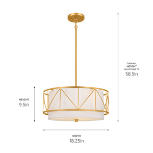 Novak 18" Three Lights Pendant, Classic Gold