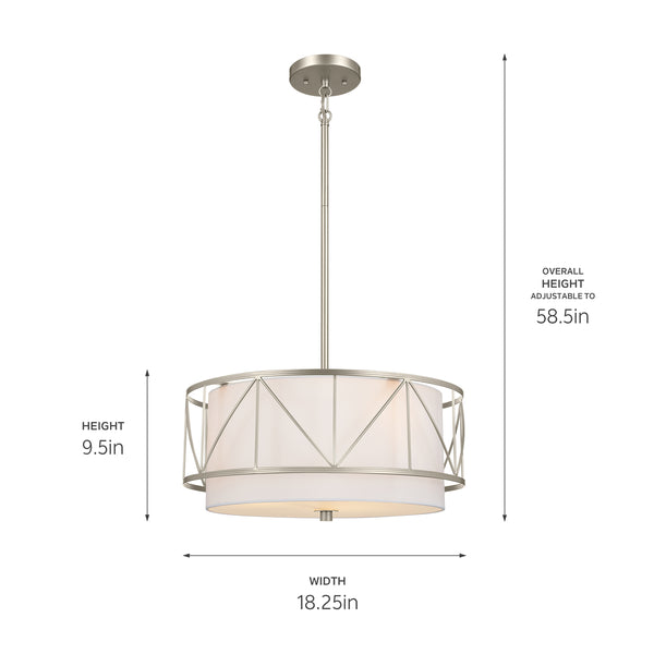 Novak 18" Three Lights Pendant, Satin Nickel