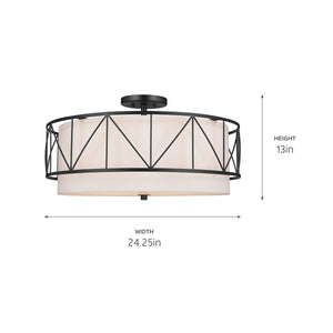 Novak 24" Four Lights Semi Flush, Black