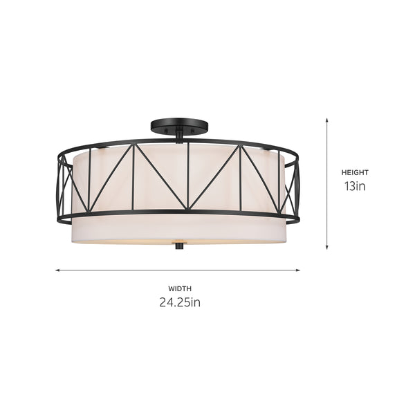 Novak 24" Four Lights Semi Flush, Black