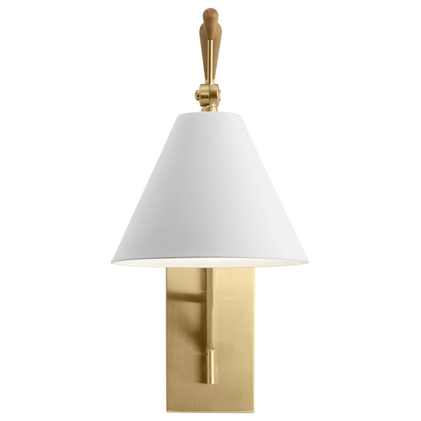Harlan 9" One Light Wall Sconce, White Shade / Champagne Gold and Natural Maple