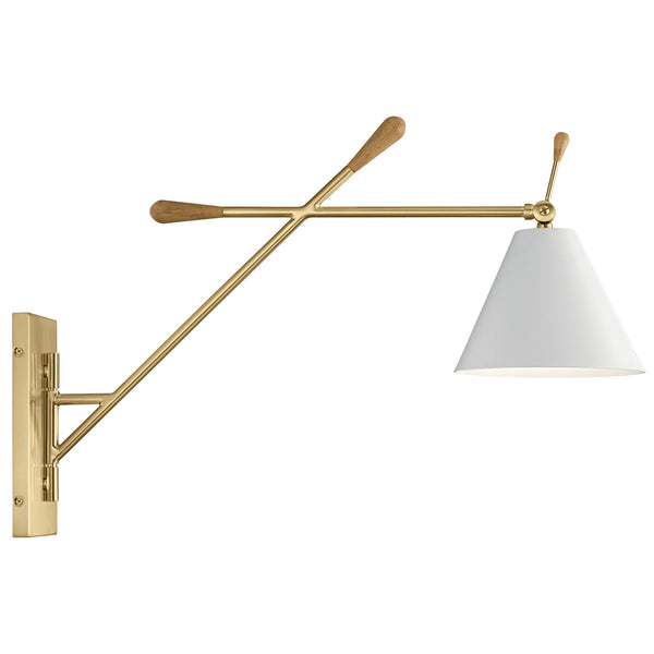 Harlan 9" One Light Wall Sconce, White Shade / Champagne Gold and Natural Maple