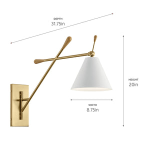 Harlan 9" One Light Wall Sconce, White Shade / Champagne Gold and Natural Maple