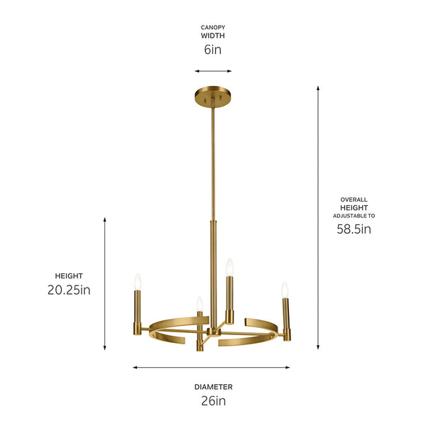 Durango 26" Four Lights Chandelier, Brushed Natural Brass