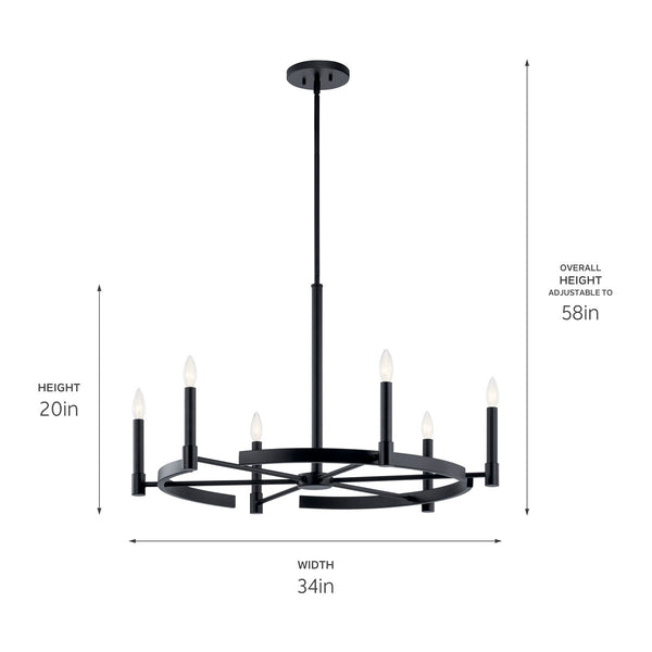 Durango 34" Six Lights Chandelier, Black