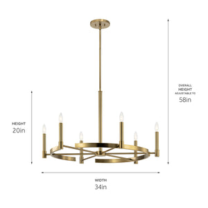 Durango 34" Six Lights Chandelier, Brushed Natural Brass