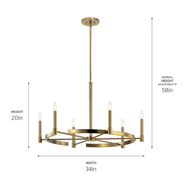 Durango 34" Six Lights Chandelier, Brushed Natural Brass