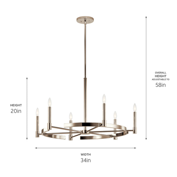 Durango 34" Six Lights Chandelier, Polished Nickel