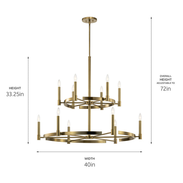 Durango 40" Twevle Lights Chandelier, Brushed Natural Brass