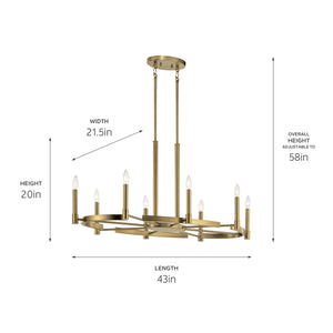Durango 21" Eight Lights Chandelier, Brushed Natural Brass