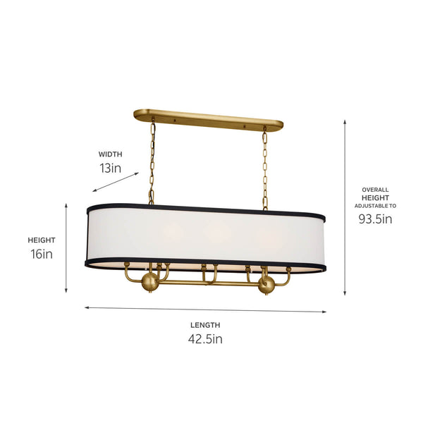 Arden 13" Eight Lights Linear Chandelier, Natural Brass