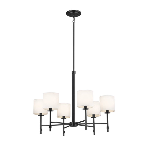 Janie 28" 6 Light Chandelier, Black / Fabric Drum Shade