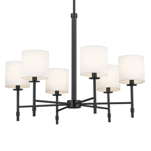Janie 28" Six Lights Chandelier, Black / Fabric Drum Shade