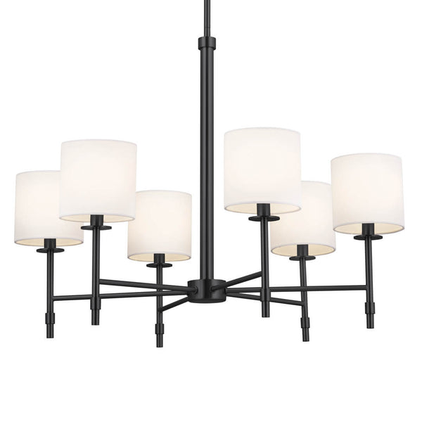 Janie 28" Six Lights Chandelier, Black / Fabric Drum Shade