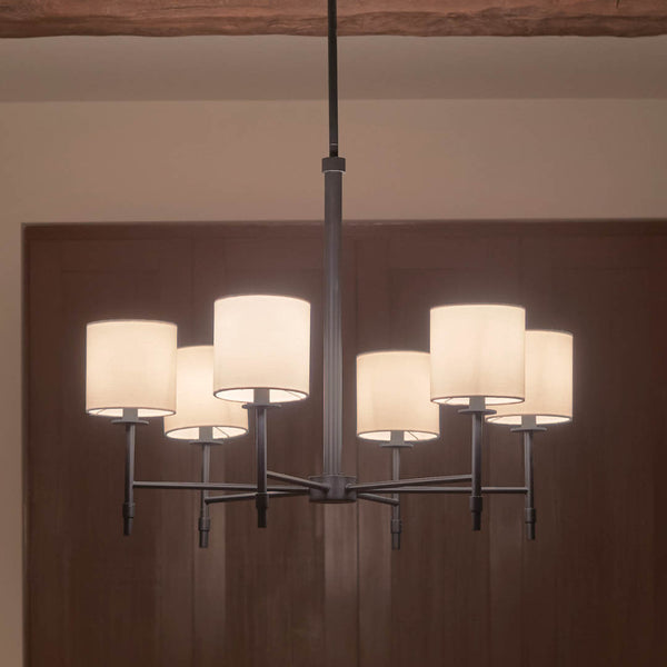 Janie 28" Six Lights Chandelier, Black / Fabric Drum Shade