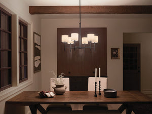 Janie 28" Six Lights Chandelier, Black / Fabric Drum Shade