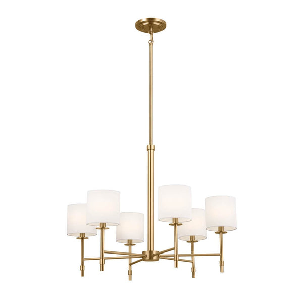 Janie 28" 6 Light Chandelier, Brushed Natural Brass / Fabric Drum Shade
