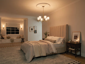 Janie 28" Six Lights Chandelier, Brushed Natural Brass / Fabric Drum Shade