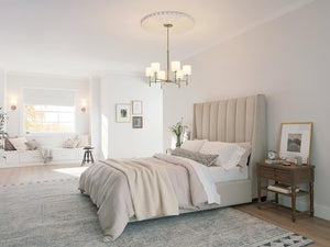 Janie 28" Six Lights Chandelier, Brushed Natural Brass / Fabric Drum Shade