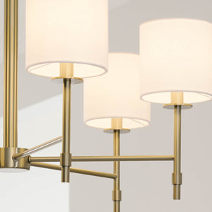 Janie 28" Six Lights Chandelier, Brushed Natural Brass / Fabric Drum Shade