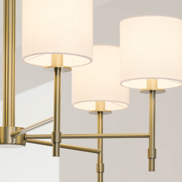 Janie 28" Six Lights Chandelier, Brushed Natural Brass / Fabric Drum Shade