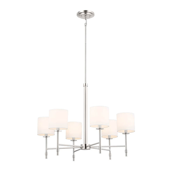Janie 28" 6 Light Chandelier, Polished Nickel / Fabric Drum Shade