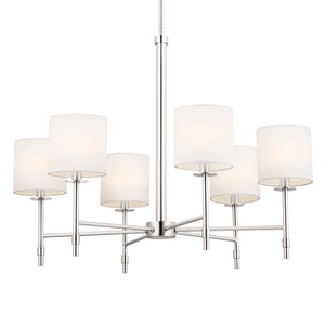 Janie 28" Six Lights Chandelier, Polished Nickel / Fabric Drum Shade