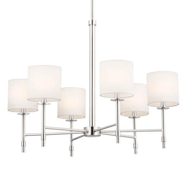 Janie 28" Six Lights Chandelier, Polished Nickel / Fabric Drum Shade