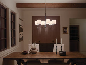 Janie 28" Six Lights Chandelier, Polished Nickel / Fabric Drum Shade