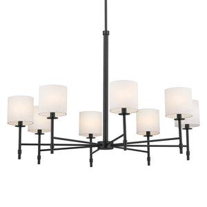 Janie 39" Eight Lights Chandelier, Black / Fabric Drum Shade