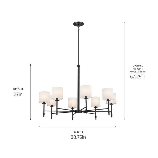 Janie 39" Eight Lights Chandelier, Black / Fabric Drum Shade