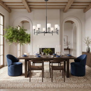 Janie 39" Eight Lights Chandelier, Black / Fabric Drum Shade