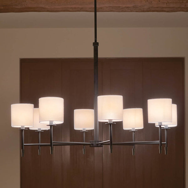 Janie 39" Eight Lights Chandelier, Black / Fabric Drum Shade