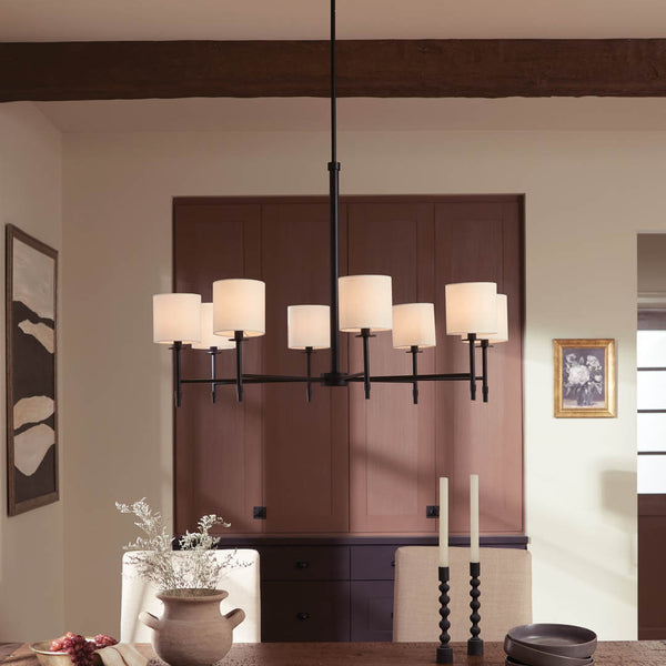 Janie 39" Eight Lights Chandelier, Black / Fabric Drum Shade